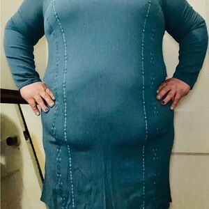 Faded Glory Embroidered Teal Long Sleeve Dress